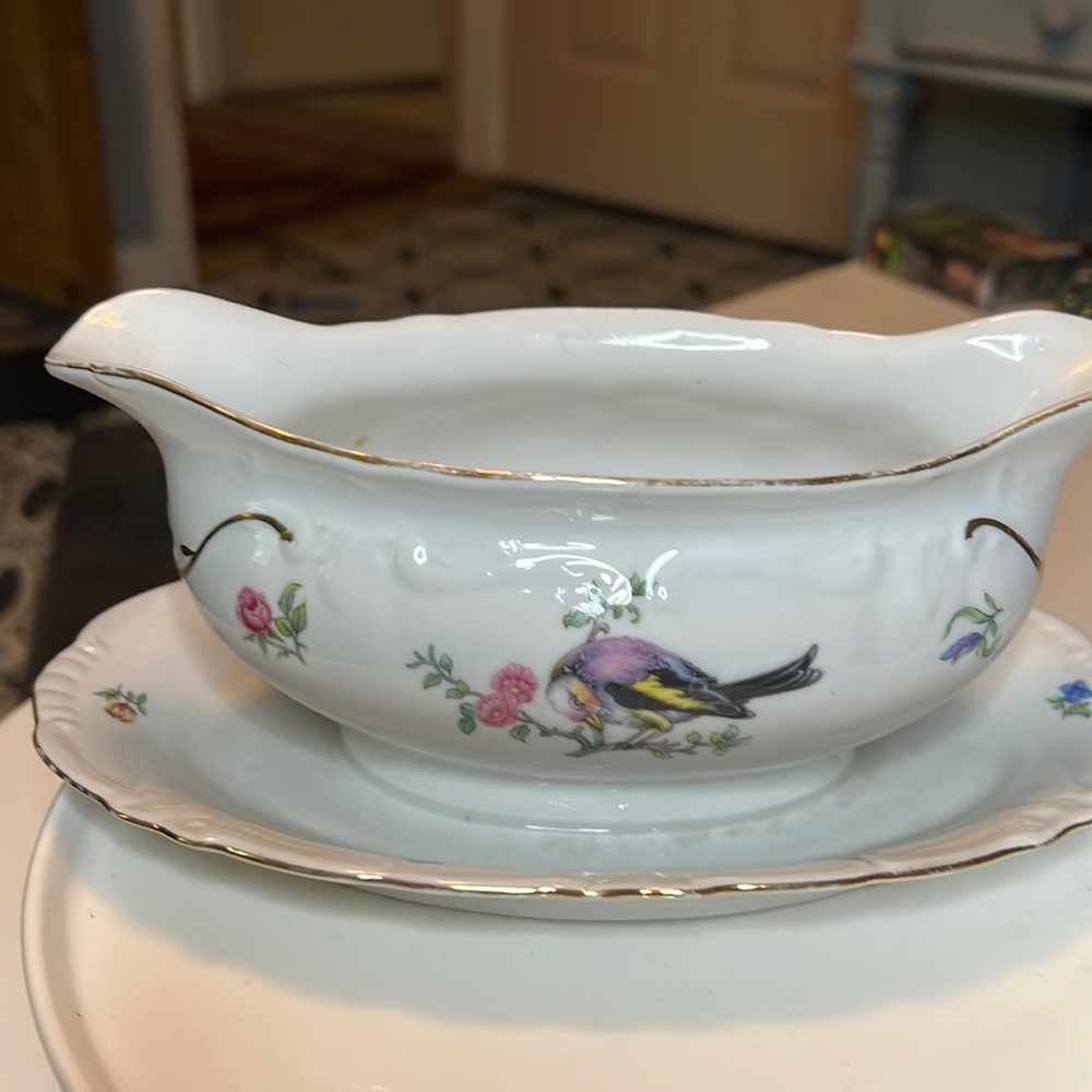 Antique WIG72 Winterling Bavaria Numbered Gravy Boat with attached plate